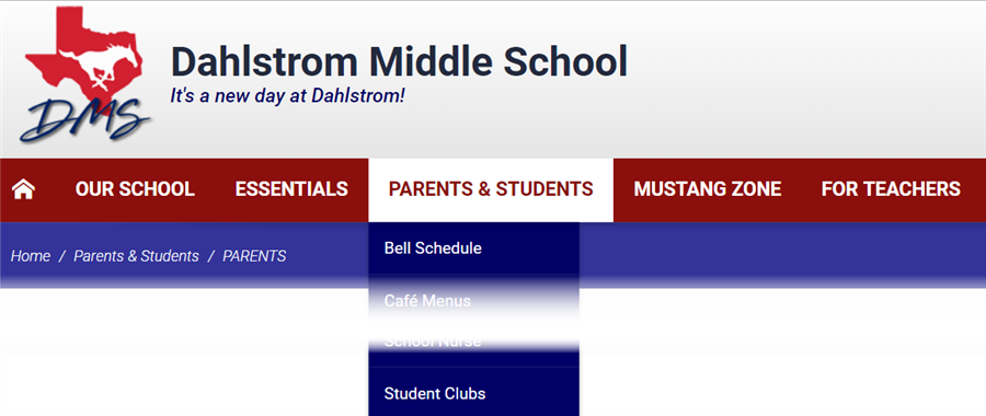PARENTS & STUDENTS MENU SCREENSHOT